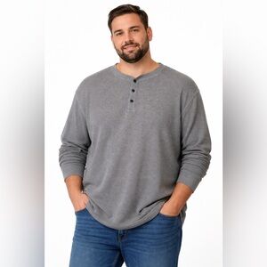 Men's Foundry Supply Co Waffle Knit Henley Shirt Gray 2XL Long Sleeve Thermal